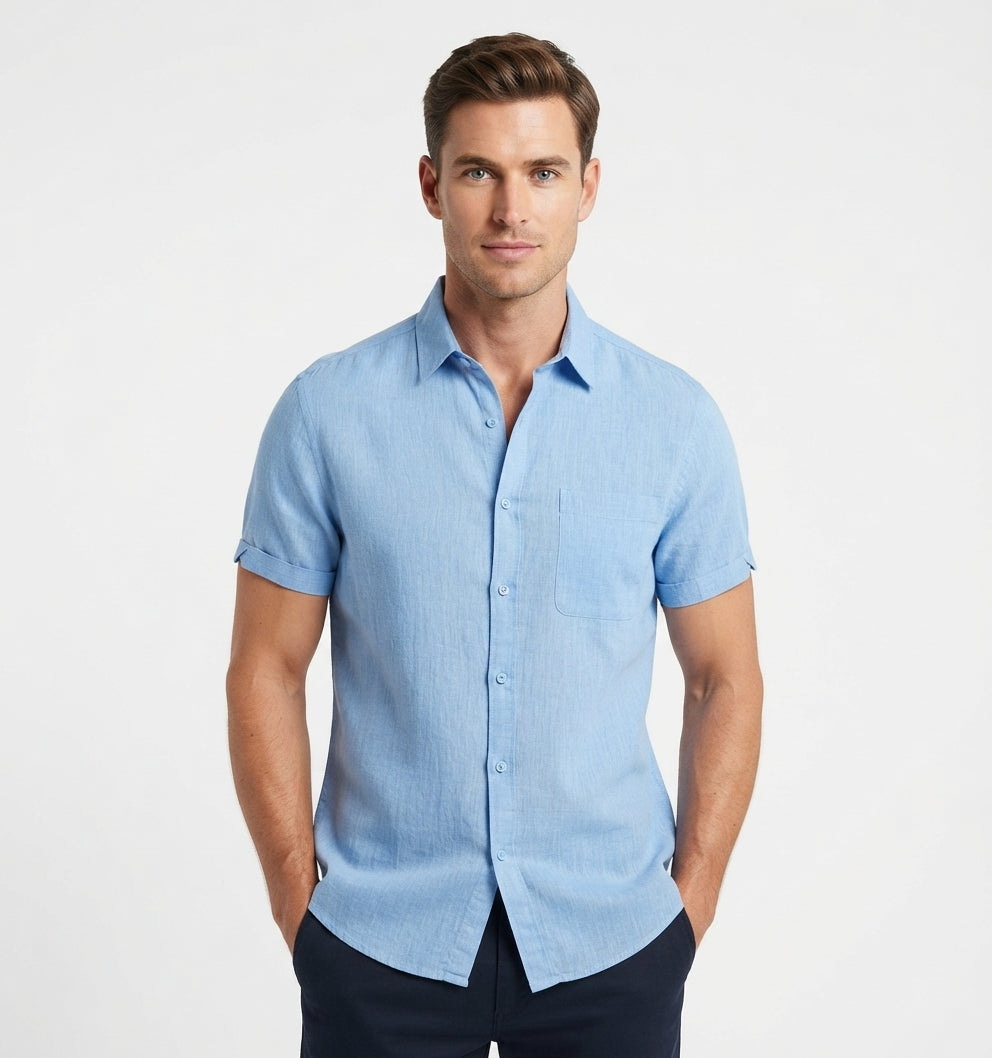 Men's Linen Shirt | Short Sleeve Collared Button Front