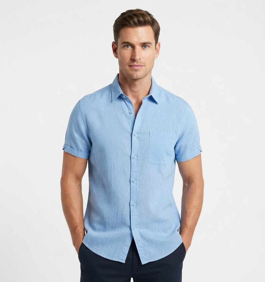 Men's Linen Shirt | Short Sleeve Collared Button Front