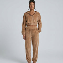Women's Two Piece Set | Zip Long Sleeve Crop Top Wide Leg Relaxed