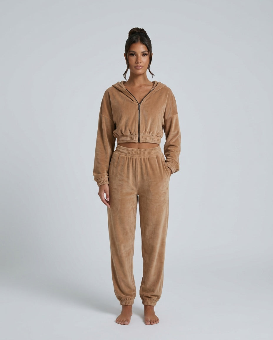 Women's Two Piece Set | Zip Long Sleeve Crop Top Wide Leg Relaxed