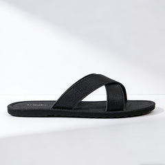Men's Leather Sandals | Cross-Strap Open Toe Slip-On Flat