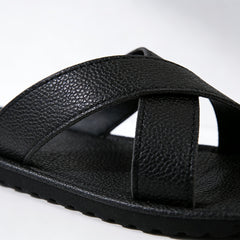 Men's Leather Sandals | Open Toe Cross Strap Flat Sole