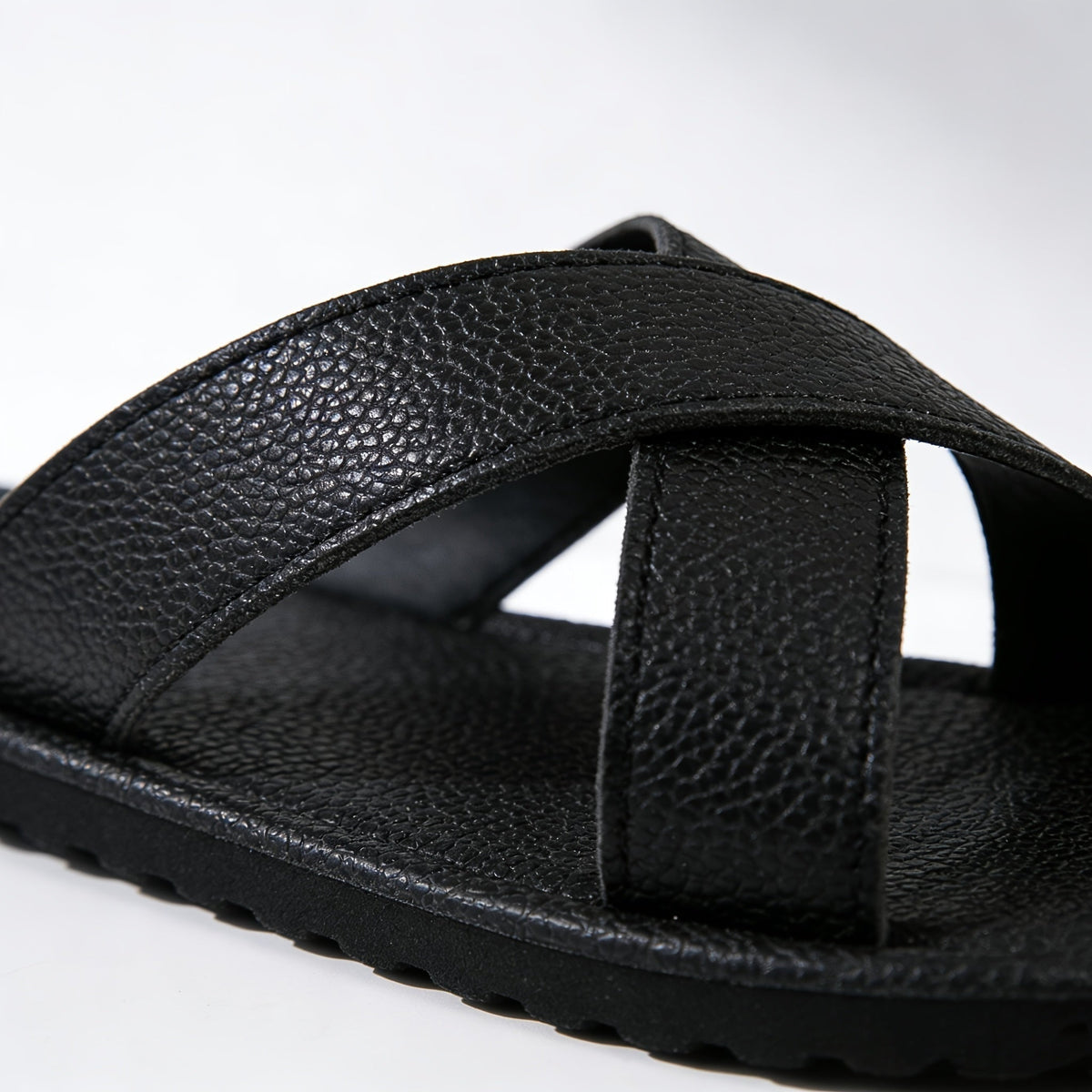 Men's Leather Sandals | Cross-Strap Open Toe Slip-On Flat