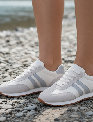 Spoleto Orthopedic Retro Stripe Sneakers in Gray