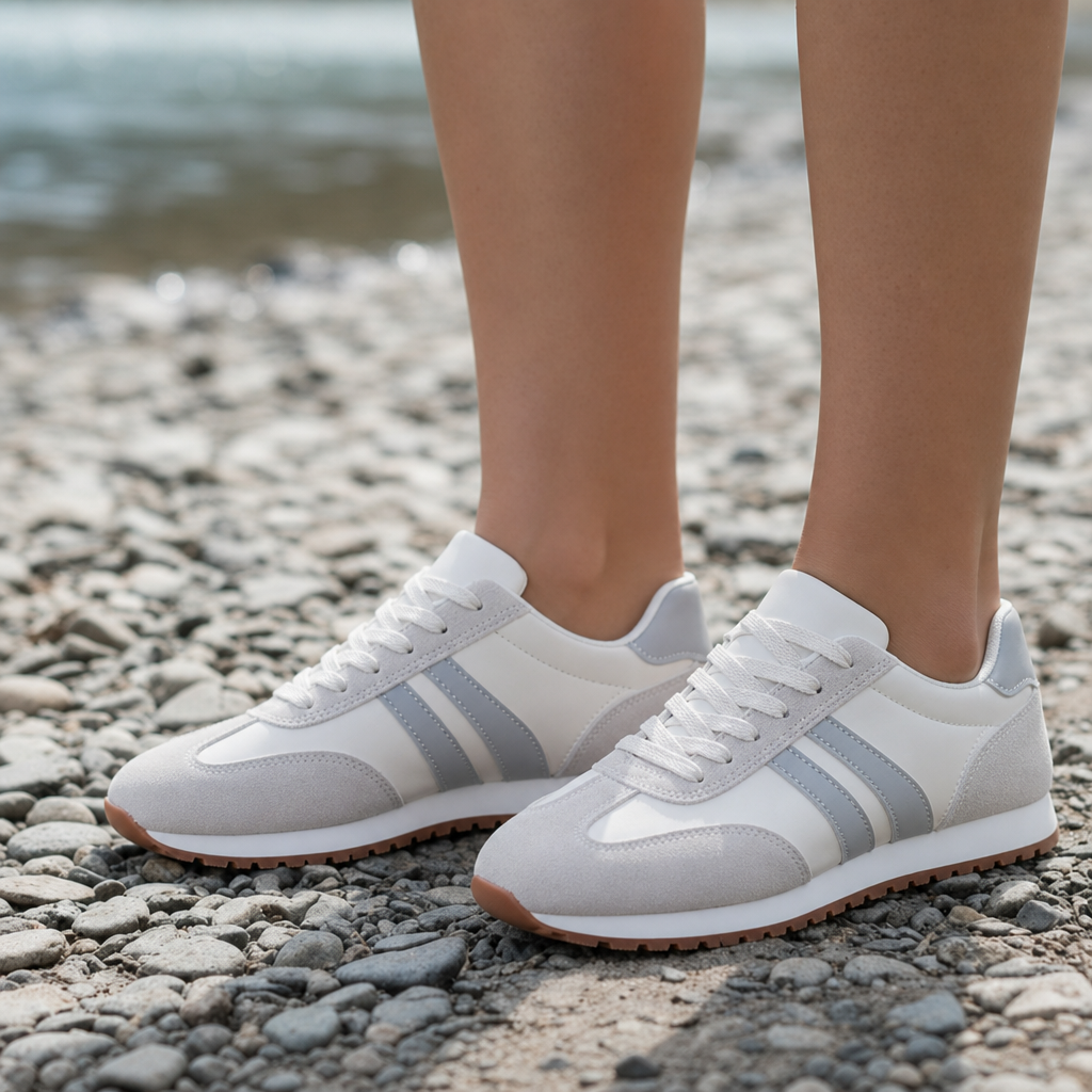Spoleto Orthopedic Retro Stripe Sneakers in Gray