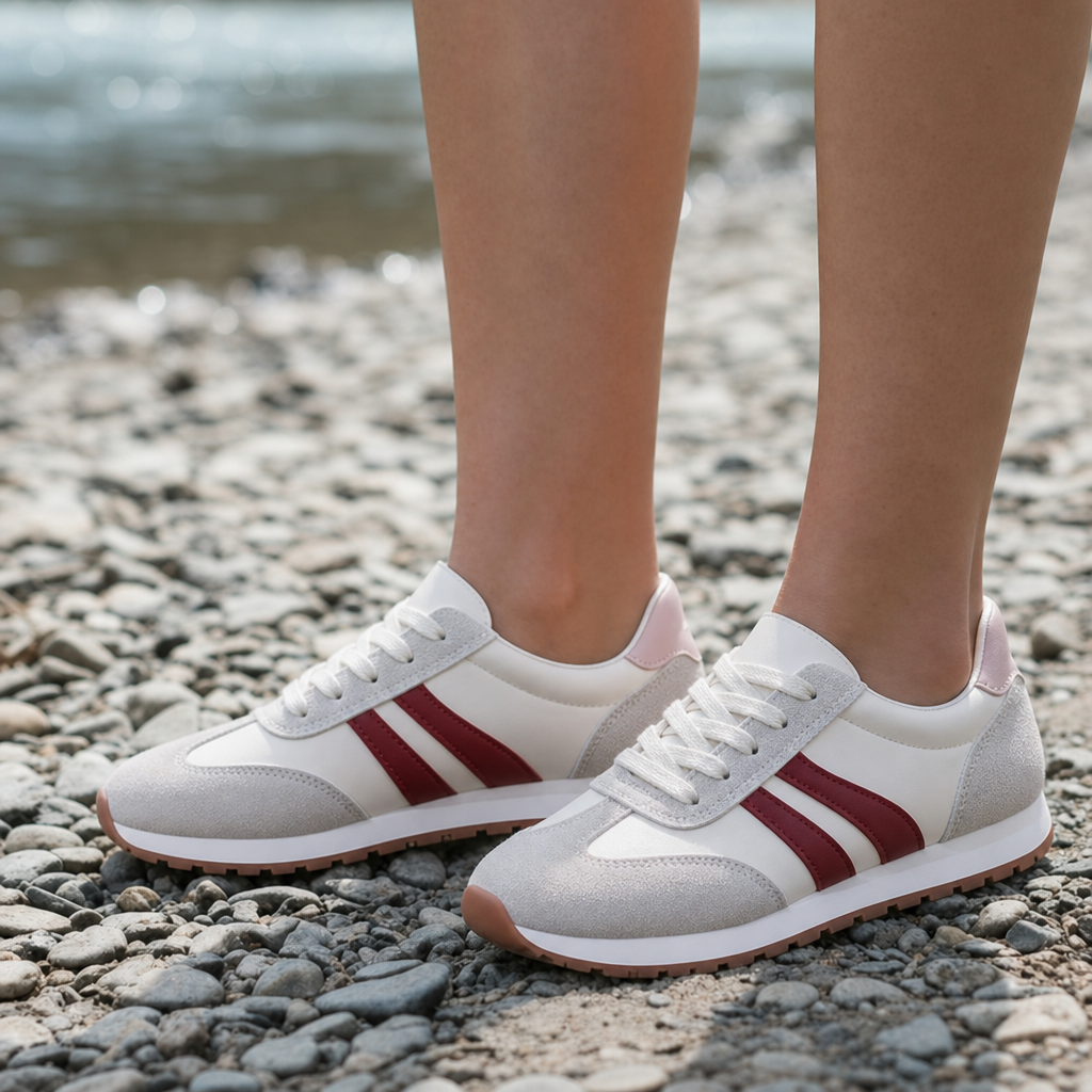 Spoleto Orthopedic Retro Stripe Sneakers in Red