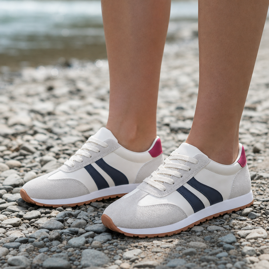 Spoleto Orthopedic Retro Stripe Sneakers in Black