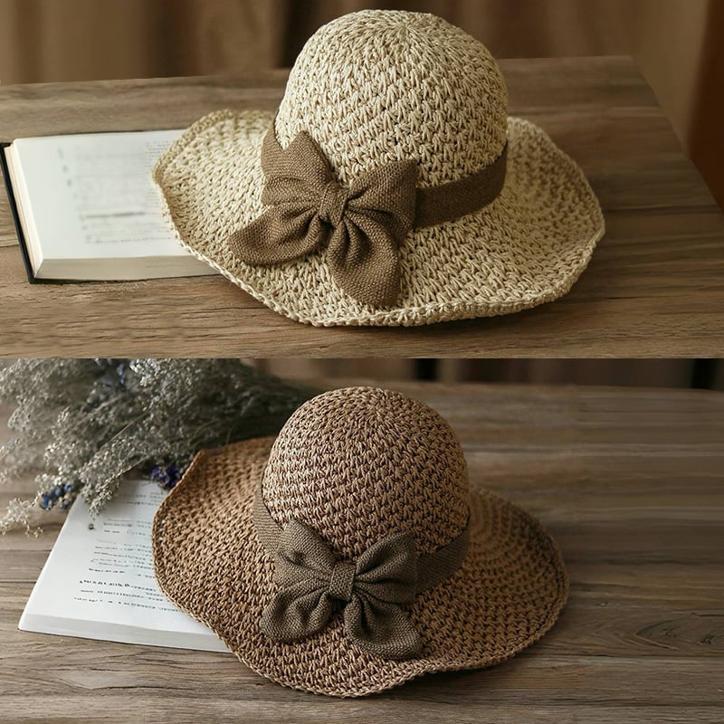Women's Straw Sun Hat | Wide Brim Bow Packable Lightweight