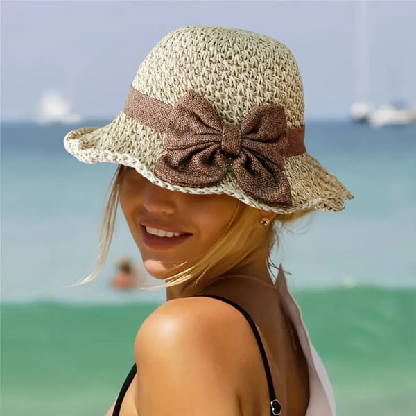 Women's Straw Sun Hat | Wide Brim Bow Packable Lightweight