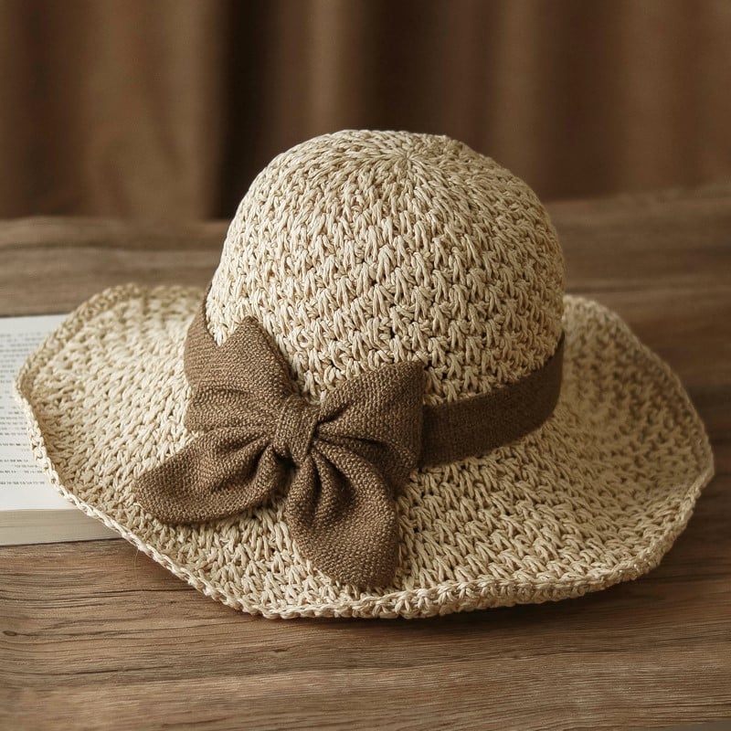 Women's Straw Sun Hat | Wide Brim Bow Packable Lightweight