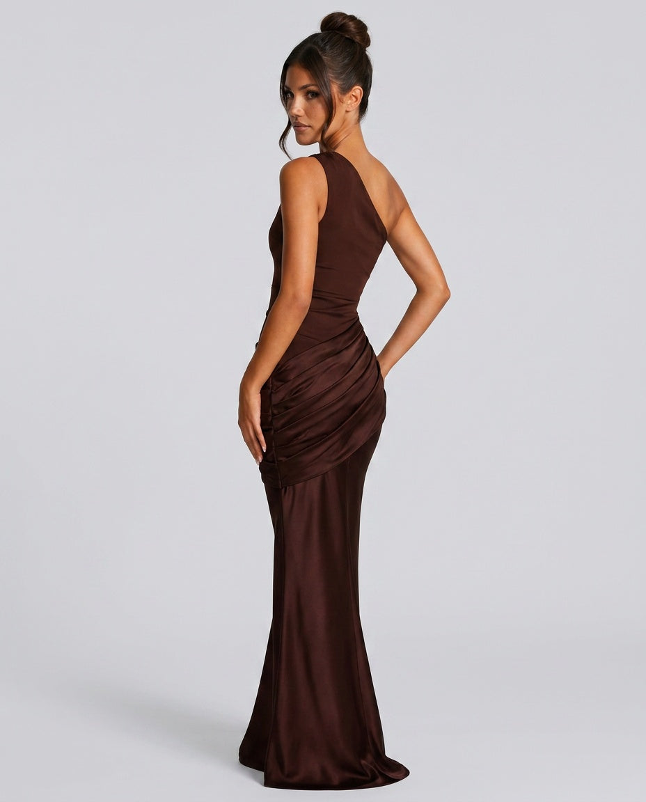 Women's Formal Dress | Maxi One Shoulder Draped Satin
