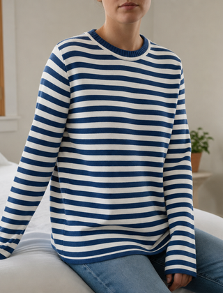 Tinos Striped Knit Top in Azure Blue