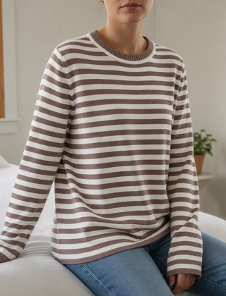 Tinos Striped Knit Top in Caramel Brown