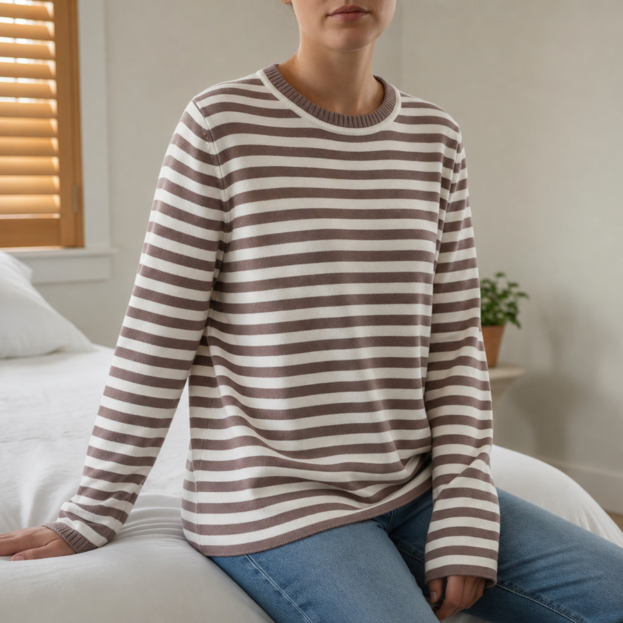 Tinos Striped Knit Top in Caramel Brown