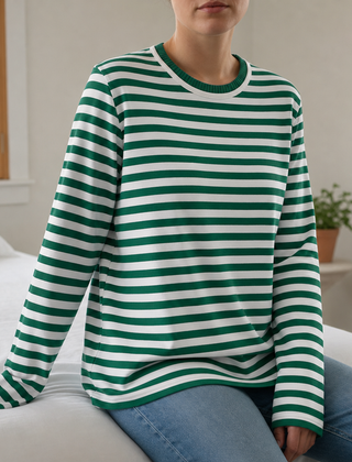 Tinos Striped Knit Top in Saphire Green