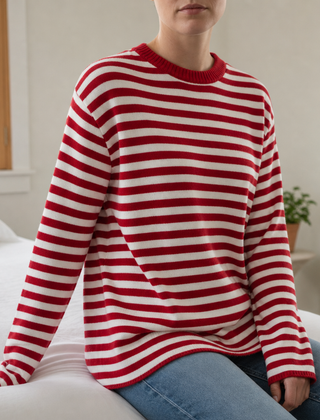 Tinos Striped Knit Top in Cardinal Red