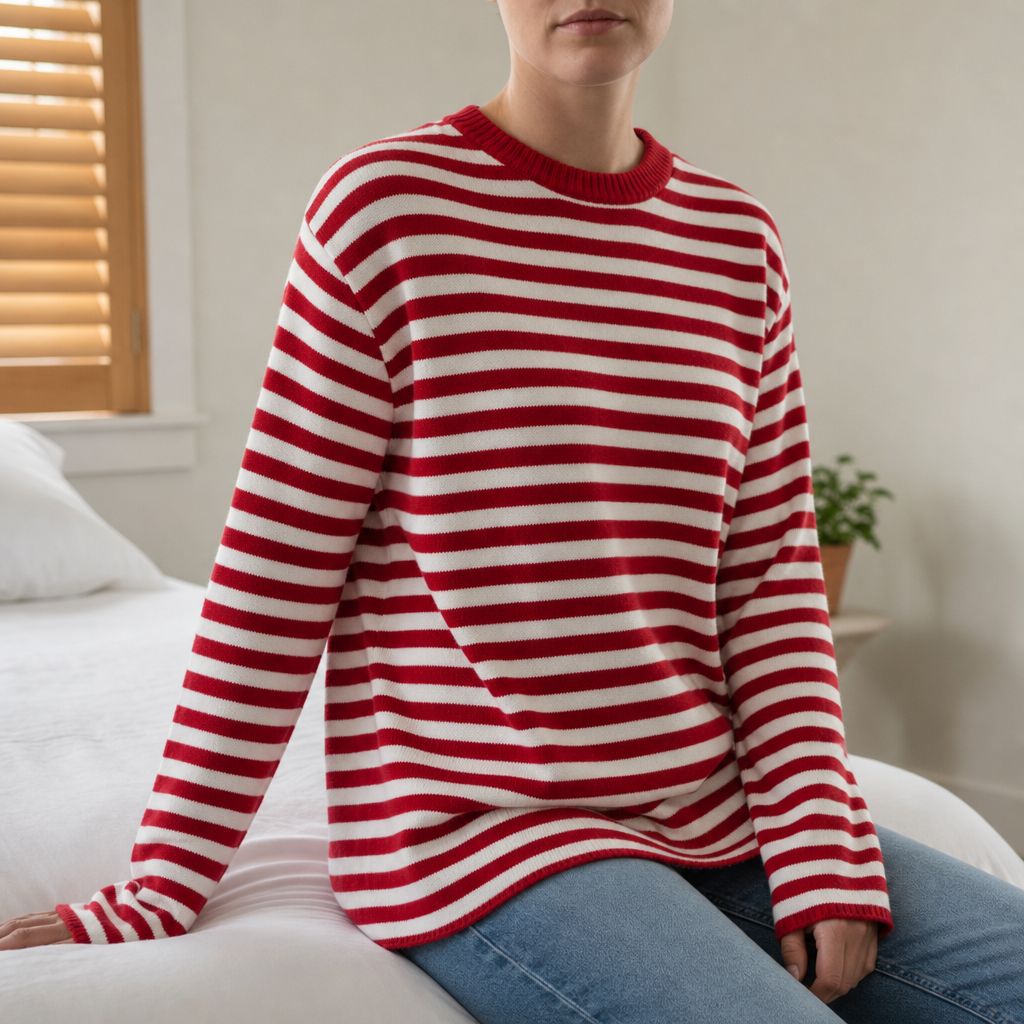 Tinos Striped Knit Top in Cardinal Red