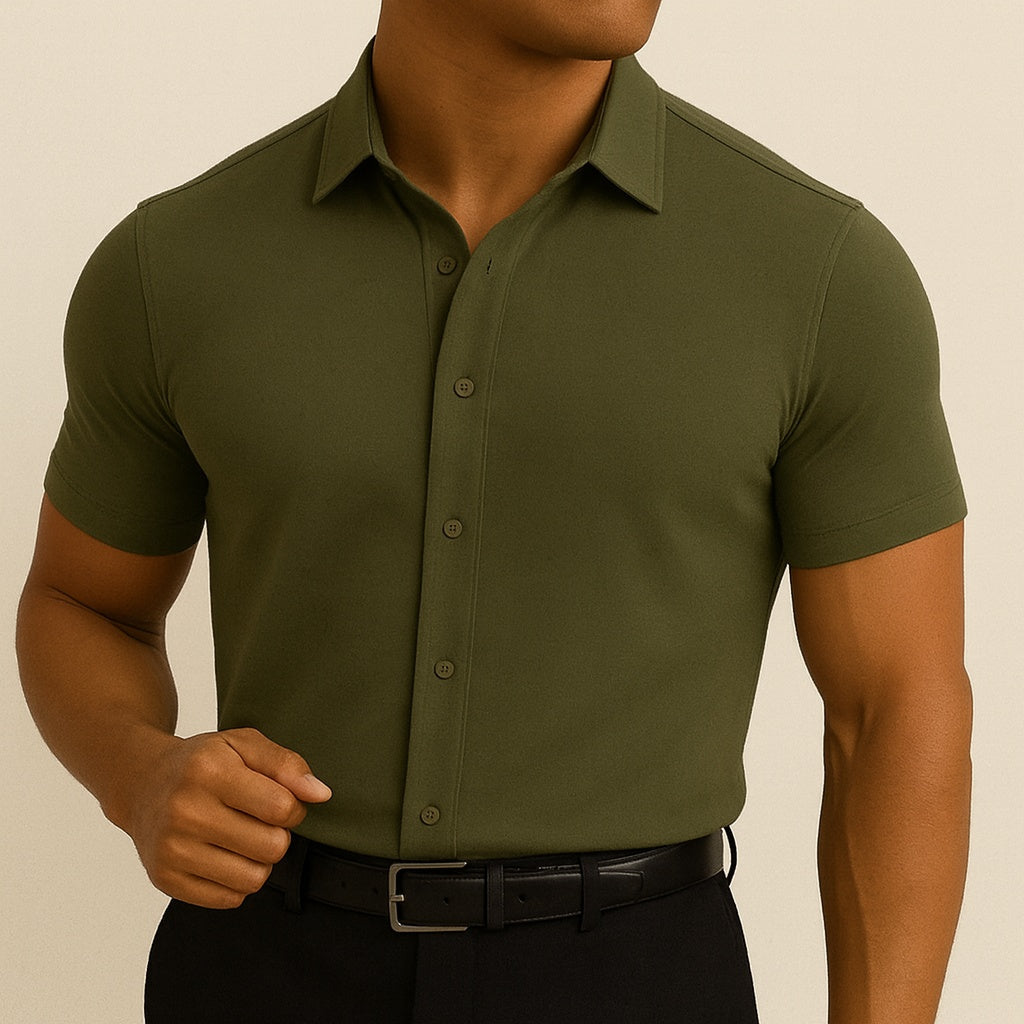 Men's White Shirt | Short Sleeve Collar Button Closure