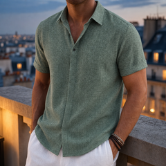 Trani Linen Blend Button Shirt in Green