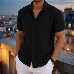 Trani Linen Blend Button Shirt in Black