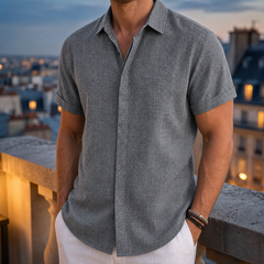 Trani Linen Blend Button Shirt in Gray
