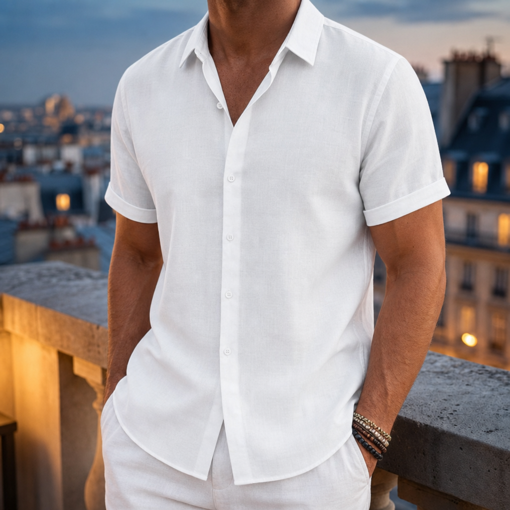 Trani Linen Blend Button Shirt in White