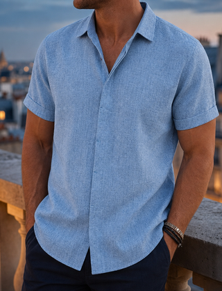Trani Linen Blend Button Shirt in Light Blue