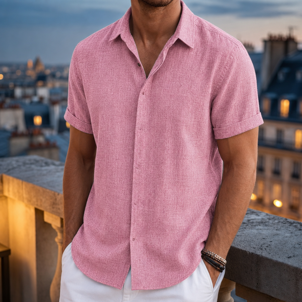 Trani Linen Blend Button Shirt in Pink