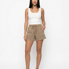 Women's Mini Shorts | Elastic Waist Raw Hem Denim