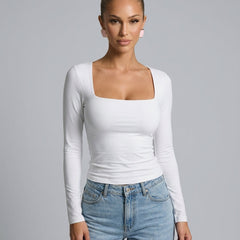 Women's Top | Square Neck Long Sleeve Knit