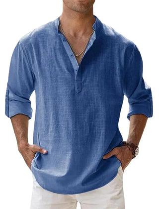 Men's Henley | V-Neck Long Sleeve Linen Relaxed Fit