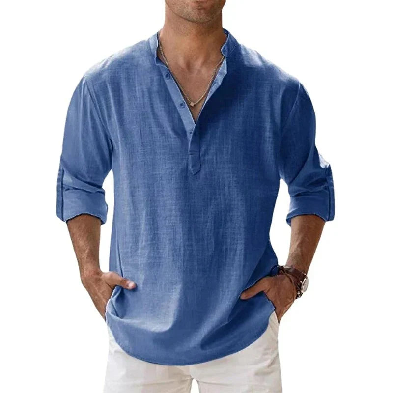 Men's Henley | V-Neck Long Sleeve Linen Relaxed Fit