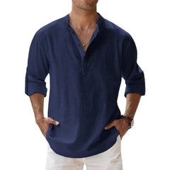 Men's Henley | V-Neck Long Sleeve Linen Relaxed Fit