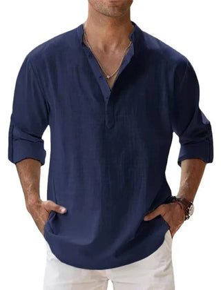 Men's Henley | V-Neck Long Sleeve Linen Relaxed Fit