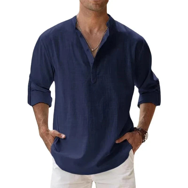 Men's Henley | V-Neck Long Sleeve Linen Relaxed Fit
