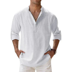 Men's Henley | V-Neck Long Sleeve Linen Relaxed Fit