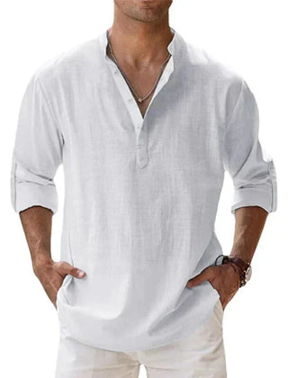Men's Henley | V-Neck Long Sleeve Linen Relaxed Fit