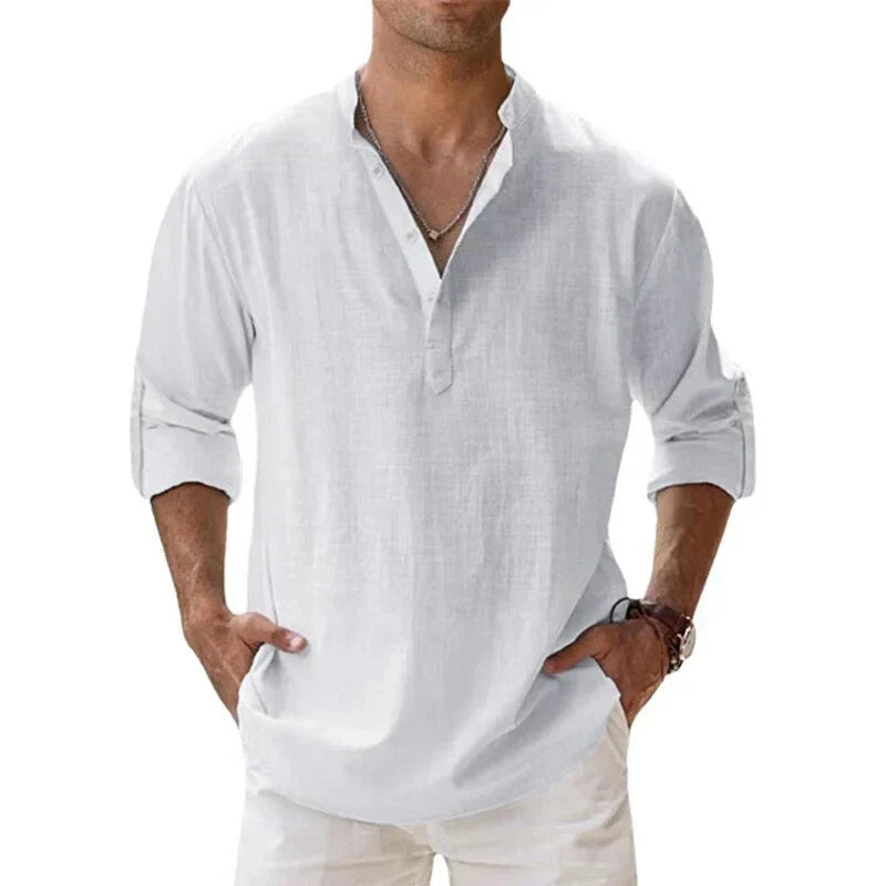 Men's Henley | V-Neck Long Sleeve Linen Relaxed Fit