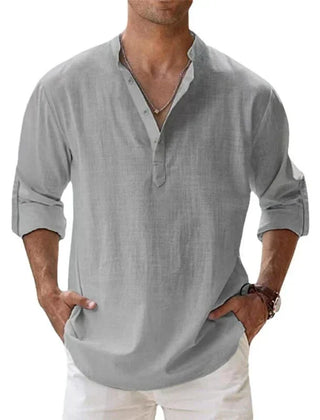 Men's Henley | V-Neck Long Sleeve Linen Relaxed Fit