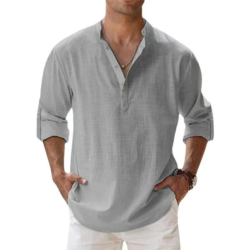 Men's Henley | V-Neck Long Sleeve Linen Relaxed Fit