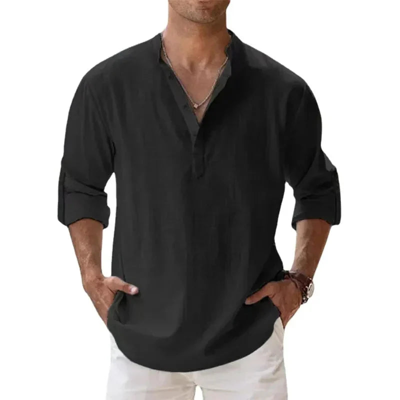 Men's Henley | V-Neck Long Sleeve Linen Relaxed Fit