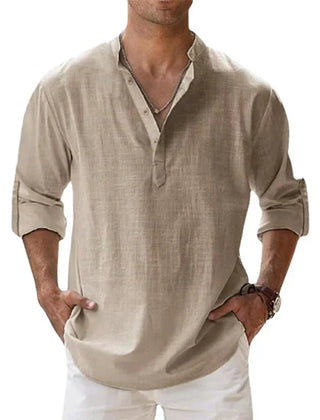 Men's Henley | V-Neck Long Sleeve Linen Relaxed Fit