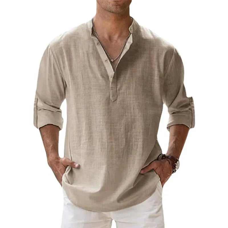 Men's Henley | V-Neck Long Sleeve Linen Relaxed Fit