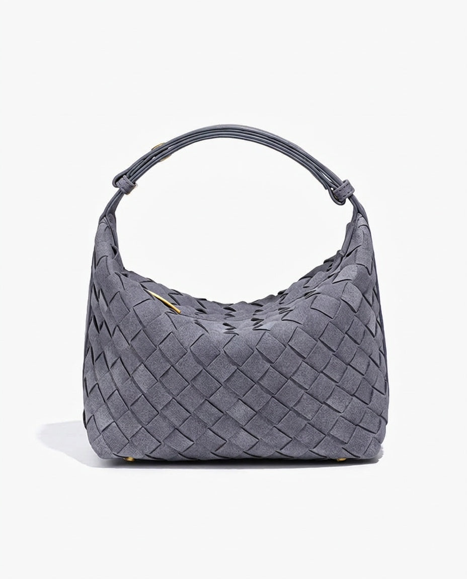 Women's Shoulder Bag | Woven Vegan Suede Quilted Hand-Woven