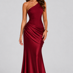 Women's Formal Dress | Maxi One Shoulder Draped Satin