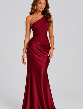 Women's Formal Dress | Maxi One Shoulder Draped Satin