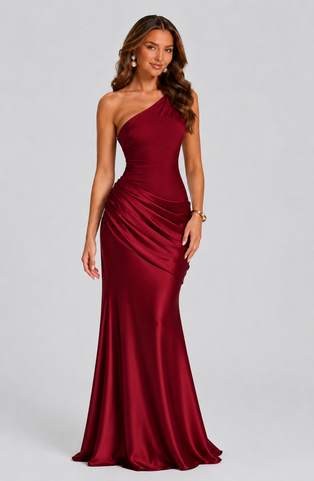 Women's Formal Dress | Maxi One Shoulder Draped Satin