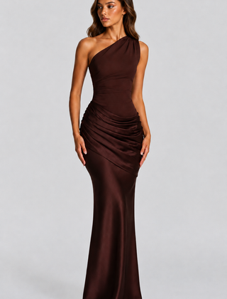 Women's Formal Dress | Maxi One Shoulder Draped Satin