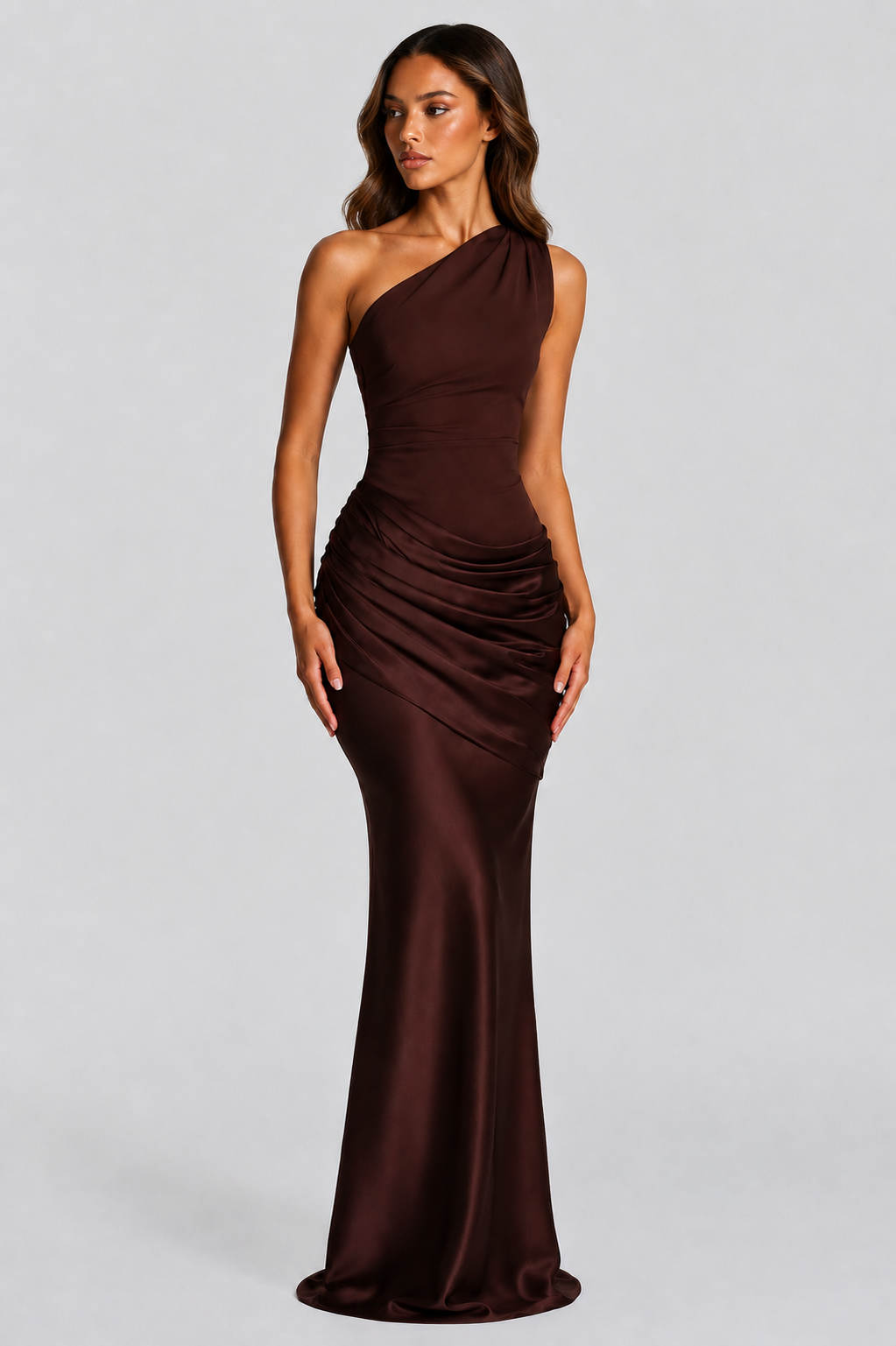 Women's Formal Dress | Maxi One Shoulder Draped Satin