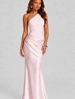 Women's Formal Dress | Maxi One Shoulder Draped Satin
